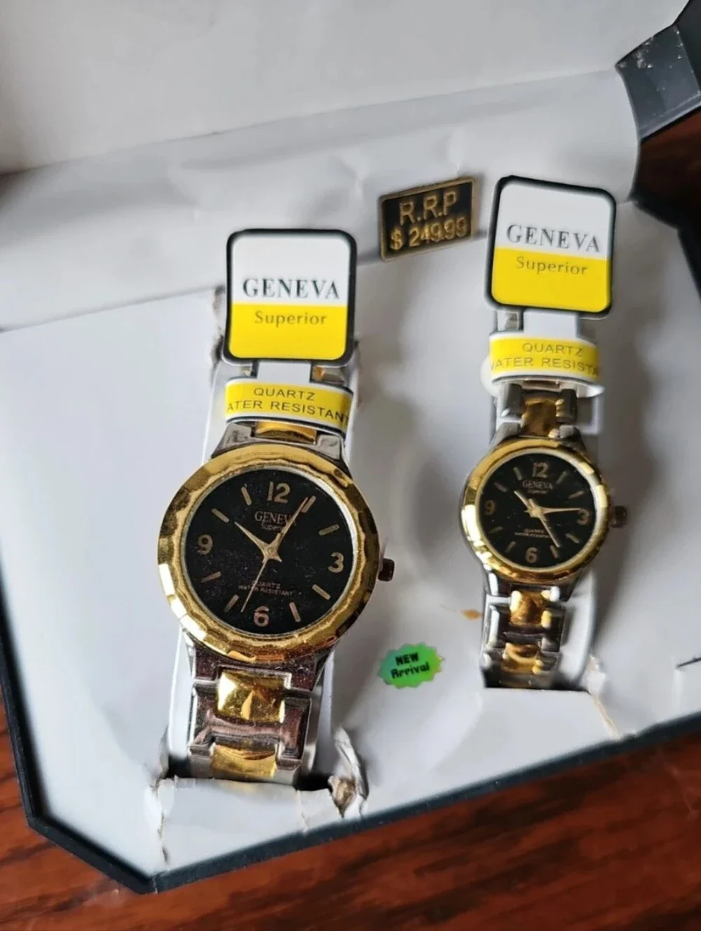 Geneva Two-Tone Gold & Black Men’s Women's Watch Set
